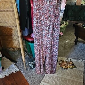 Source Unknown Red and White Wide Leg Jumpsuit
